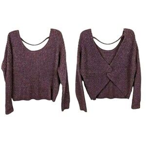 Anthropologie Kaisley Sweater  Purple Marled Wool Blend Cropped Long Sleeve  L